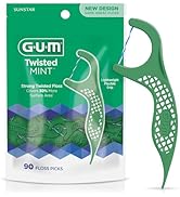 GUM Twisted Mint Floss Picks - Twisted Threads, Shred-Resistant Floss, Easy Grip Handle, 90 Count