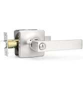 GOBEKOR 1 Pack Privacy Door Levers Brushed Nickel Lever Door Handles Square Interior for Bedroom ...