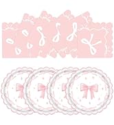 50 Pcs Pink Bow Party Supplies Bow Birthday 9 Inch Plates and Napkins Disposable Birthday Decorat...