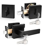 Probrico Flat Black Entry Levers Lock Sets and Single Cylinder Deadbolts Keyed Alike Combination ...