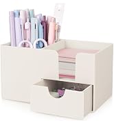 SKYDUE Small Desk Organizer with Drawer | 3 Compartments, Desk Pen Holder, For Home, School, Offi...