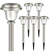 DERAYSION Solar Lights Outdoor Waterproof, Brushed Stainless Steel Glass Solar Pathway Lights, Au...