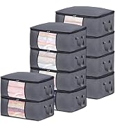 BiCINE 10 Pack Clothes Storage Bags with Zipper, 45L Foldable Blanket Storage Box with Clear Wind...