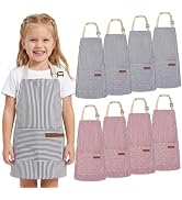 XLSXEXCL 8 Pack Kids Aprons Bulk, Stripes Kids Apron for Cooking with 2 Pockets, Adjustable Bib C...