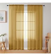 Welvetblk Gold Sheer Curtains 84 Inches Long 2 Panels, Soft Airy Light Filtering Curtains for Bed...