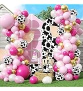 Cow Theme Balloon Arch Garland Kit, Pastel Pearl Pink Gold White Cow Print Latex Balloons Cowgirl...
