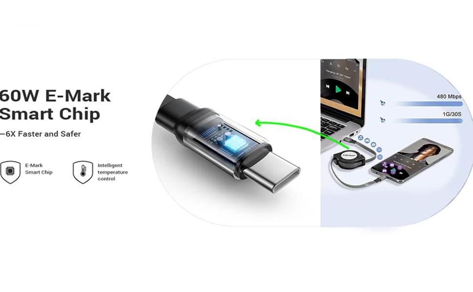 PD 60W Retractable Charging Cable Type C