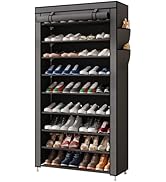 Laiensia 9-Tier Vertical Shoe Rack Organizer, Space Saving Shoe Storage Organizer, Non-Woven Cove...