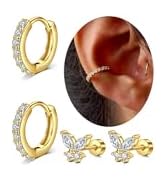 QWALIT Gold Earrings for Women Flat Back Hypoallergenic Screw Back Cartilage Earrings for Women S...