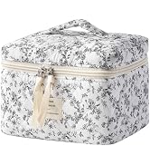 HBselect Large Quilted Makeup Bag, Cute Cotton Travel Cosmetic Bag with Handle,Women's Day Gifts,...