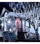 JMEXSUSS 2 Pack Solar Meteor Shower Lights, 16 Tube 288 LED White Meteor Christmas Lights, Solar ...