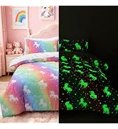 Holawakaka Glow in The Dark Kids Comforter Set, 5-Piece Twin Size Luminous Rainbow Unicorn Beddin...