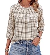 WIHOLL 3/4 Length Sleeve Womens Tops Pleated Front Crew Neck Blouses Dressy Casual Business Casua...