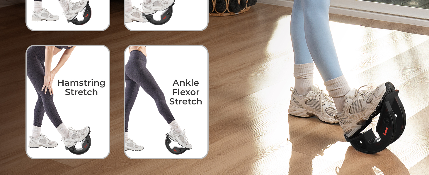 Calf Stretch, Achilles Tendon Stretch, Hamstring Stretch, Ankle Flexor Stretch