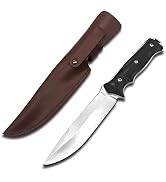 FU-GLBY 12" Fixed Blade Knife with Leather Sheath G10 Tactical Hunting Knives