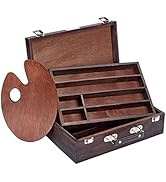 KINGART 720 Wood Art Storage Box With Espresso Stain, 2-Tier Wood Case with 10 Dividers, Holds Ma...