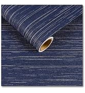 CRE8TIVE Dark Blue Grasscloth Peel and Stick Wallpaper Textured Blue Contact Paper for Cabinets a...