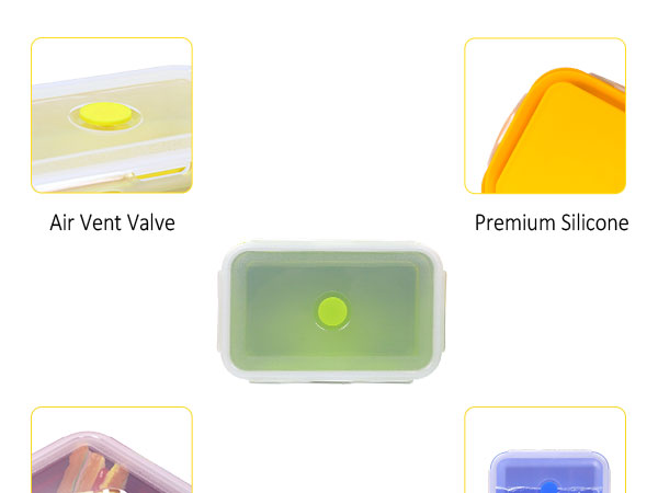 Collapsible Silicone Food Storage Containers with Leak-Resistant Lids