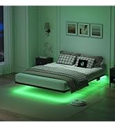 YORMDMO Floating Bed Frame Queen Size, Heavy Duty Bedframe with Smart LED Lights & Charging Stati...