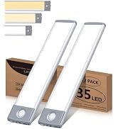 35 LED Under Cabinet Lights 2 Packs, Wireless 3 Color Motion Sensor Light Indoor, Led Closet Ligh...
