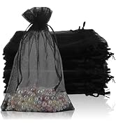 100PCS Organza Bags, 4x6 inch Small Mesh Bags Drawstring, Black Sheer Organza Bags, Party Favor B...