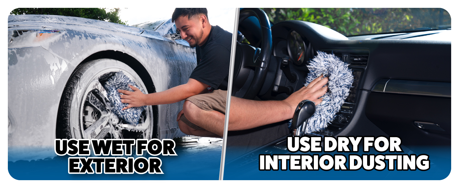 Microfiber detailing wash pad scrubbing wheel and lifting dirt from vehicle paint safely