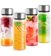 Yirilan Juice Bottles 4 Pack 16 oz,Reusable Glass Bottles with Lids,Stainless Steel Lids Water Bo...
