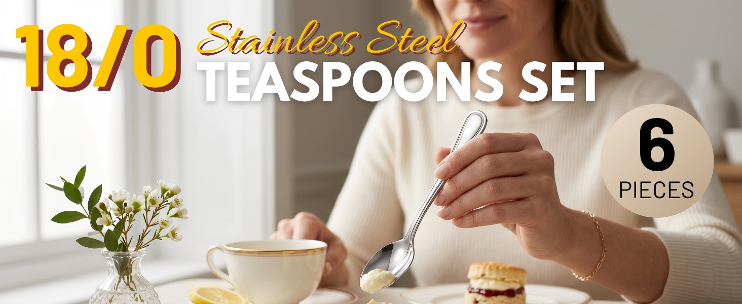 stainless steel teaspoons set for 6 for high tea, dishwasher safe