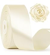 Mauproy 1-1/2 Inch Wide Ivory Satin Ribbon, 50 Yards Solid Polyester Fabric Ribbon for Roses Maki...