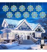Brightown Christmas Snowflake Icicle Lights Outdoor - Plug-in 23.6ft 10 Drops 480LED Snowflake Wi...