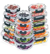 VERONES 30 Pieces Glass Meal Prep Containers Set, Stackable Glass Food Storage Containers with Li...