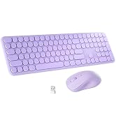 FCPLU Retro Wireless Keyboard and Mouse Combo (Purple) | 110 Round Keycaps, Power Switch, and Sci...
