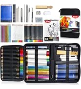 Smilo 76-Piece Professional Drawing Kit - Sketching Set with Graphite, Charcoal, Watercolor & Met...