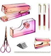 Creechwa Red Purple Acrylic Desk Accessory Kit, Gradient 9PCS Desktop Stapler Set, Women Office S...