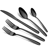 Hunnycook Black Silverware Set - 20PCS Stainless Steel Silverware Set for 4, Includes Forks Spoon...