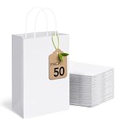 MESHA White Paper Gift Bags 5.25x3.75x8 Inch 50 Pack,Small Shopping Bags with Handles Bulk,Reusab...