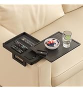 Wealone Black Couch Arm Tray for Wide Couch, Bamboo Sofa Arm Clip Table with Storage Box, Couch A...