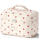 HBselect Large Quilted Makeup Bag, Cute Cotton Travel Cosmetic Bag with Handle,Women's Day Gifts,...