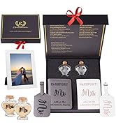Chelmon Mr and Mrs Luggage Tags Passport Holder Honeymoon Sand Keepsake Jar and Wedding Picture F...