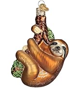 Old World Christmas Smiling Sloth Hugging Branch Glass Blown Ornament for Christmas Tree, Handcra...