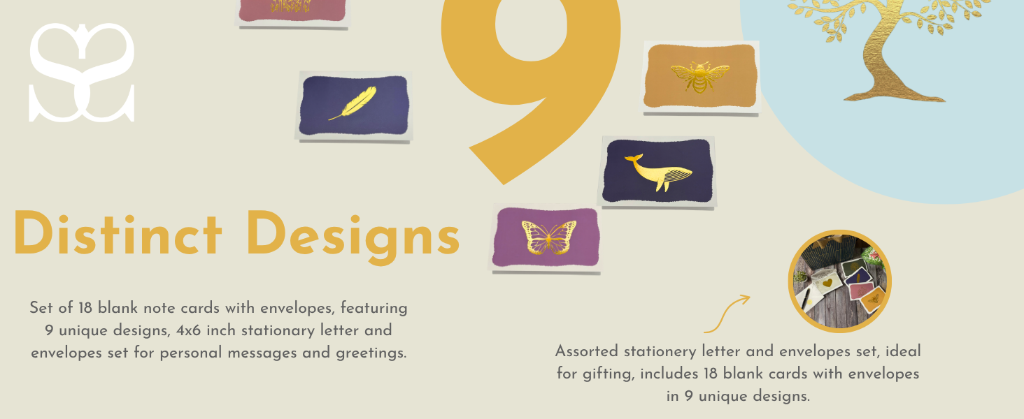 Set of 18 blank notecards with envelopes 9 unique designs letter and envelope set ideal for gifting