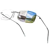 Myfeasy Bifocal Reading Glasses for Women Men Titanium Frameless Blue Light Blocking Computer Rea...