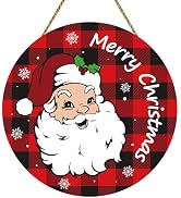 Christmas Door Decorations Santa Claus Decor Merry Christmas Sign Buffalo Plaid Wall Decor Wooden...