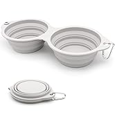 SLSON Collapsible Dog Bowls,Integrated Molding Dog Double Bowl No Plastic Rim 2 in 1 Foldable Pet...