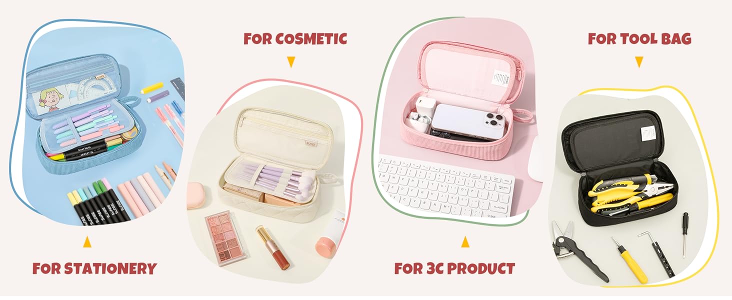 SUNEE Cute Pencil Case, Large Capacity Pencil Pouch Aesthetic Zipper Pencil Bag, Big Storage