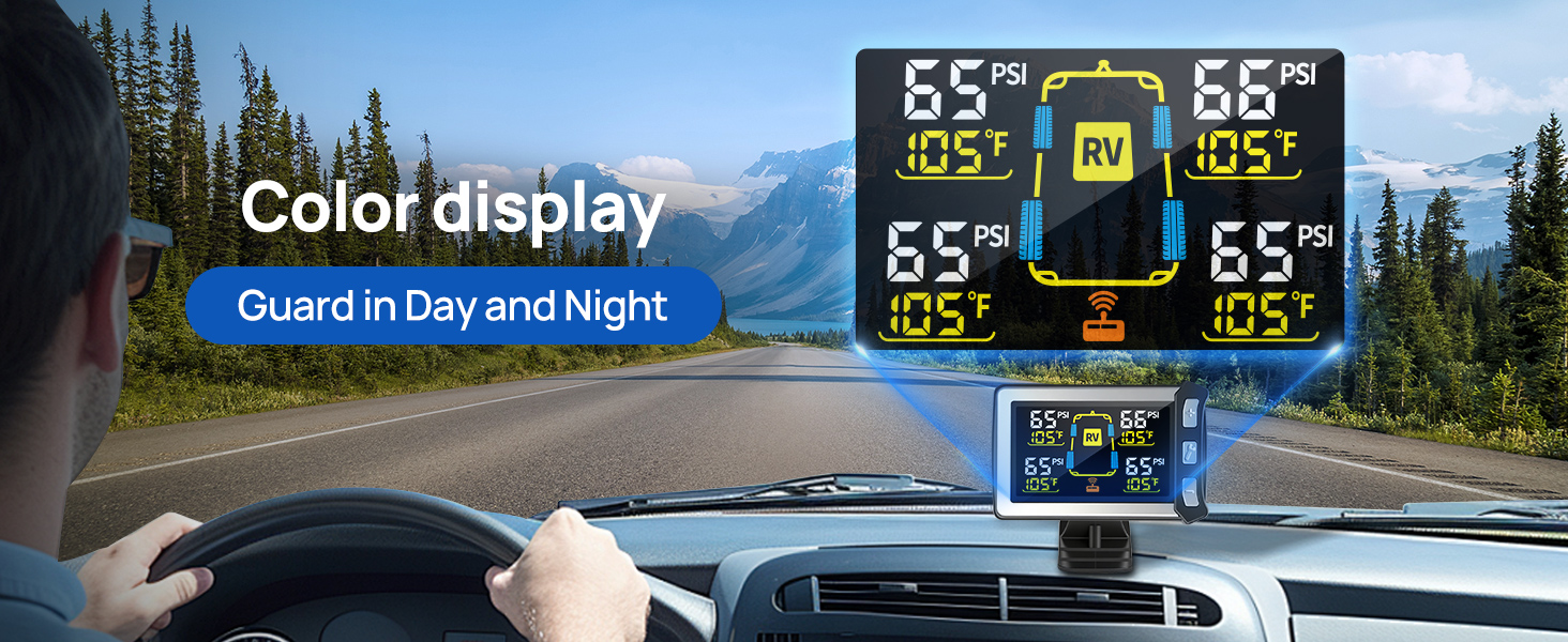 Masoll RV Tire Pressure Monitoring System, Tire Pressure Monitor with 4 Sensor,Color LCD Display