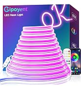GIPOYENT LED Neon Rope Lights,16.4ft RGB LED Strip Lights, Music Sync LED Color Changing Waterpro...