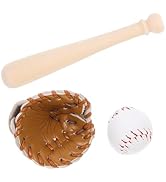 Toyvian Miniature Baseball Bat: Baseball Cake Topper, Light Brown Mini Dollhouse Glove and Ball S...