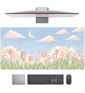 Kawaii Tulip Desk Mat Gaming Desk Pad Large Mouse Pads, XXL Mouse Mat Laptop Keyboard Pad Desk Ma...