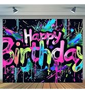 HOMETITUTE Neon Happy Birthday Banner 71x43 Inch | Neon Birthday Sign Party Decorations, Colorful...